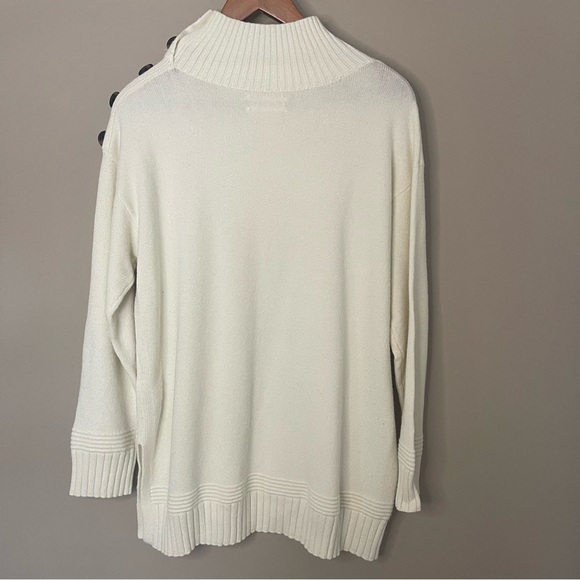 Anthropologie Margarita Mock Neck Tunic Sweater M Ivory Shoulder Button - Picture 5 of 11